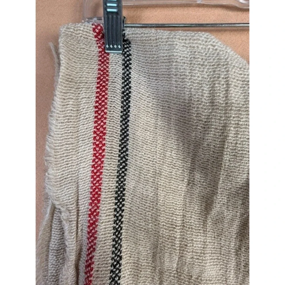 Oversized Plaid Blanket Scarf Beige Red Black Fringe Shawl Wrap 34x78